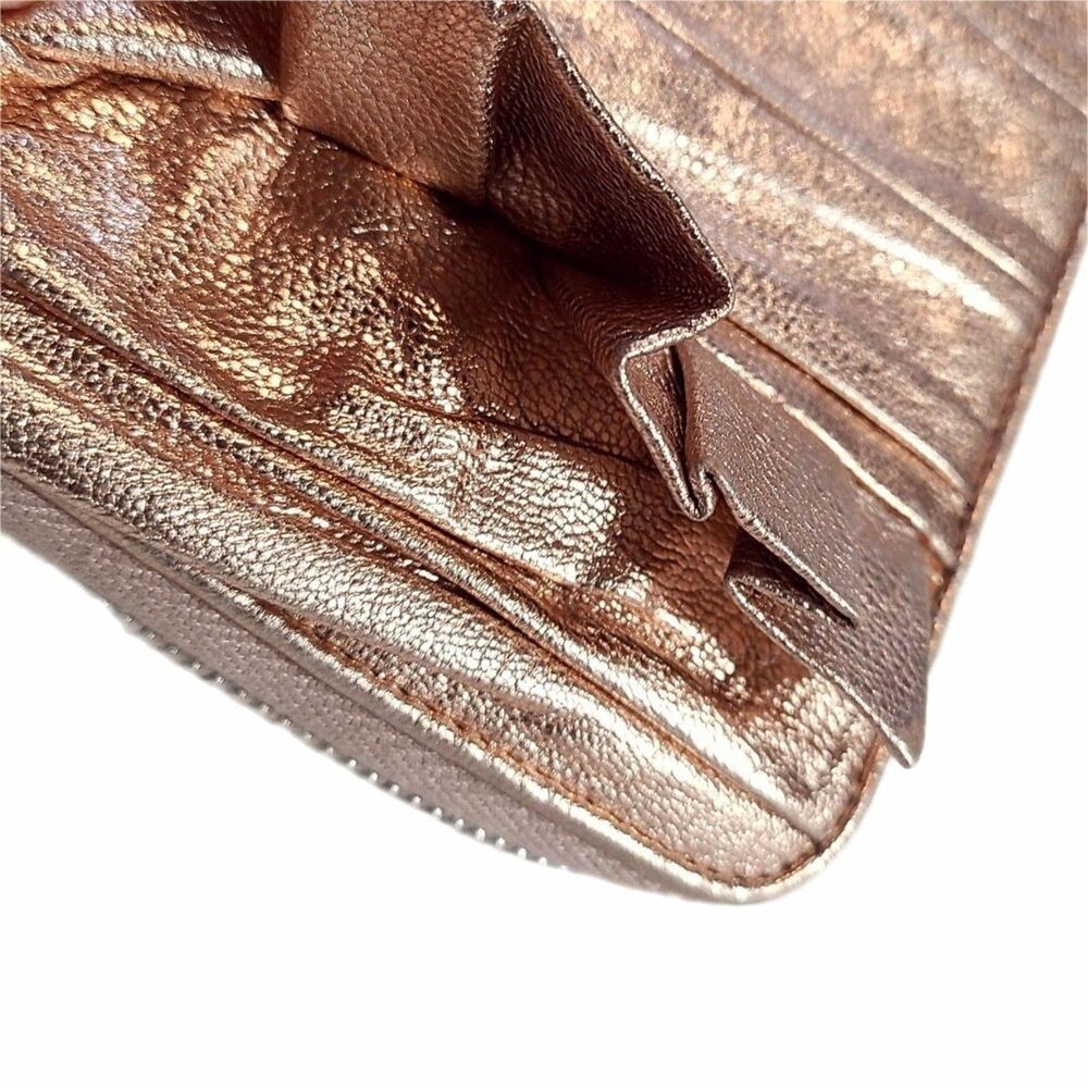 Dolce & Gabbana (Exclusive) Rose Gold Metallic Leather Ruffle Long Wallet, Y2K - Picture 6 of 13
